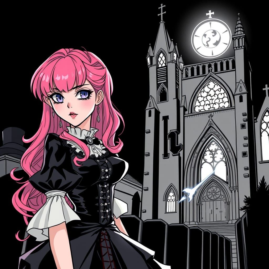 Elegant Women Explore Haunted Church in Dark, Gothic Style