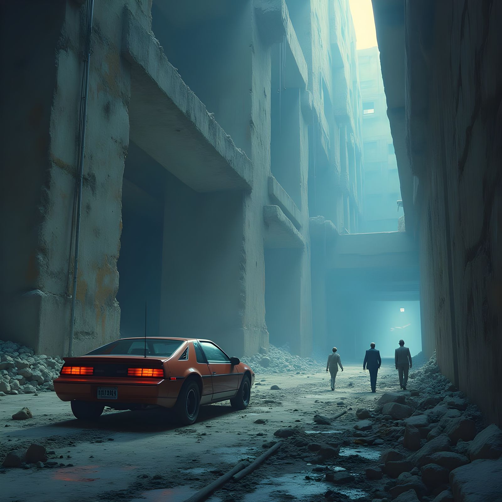 Antique Foundation Meets Futuristic Void, Matte Painting