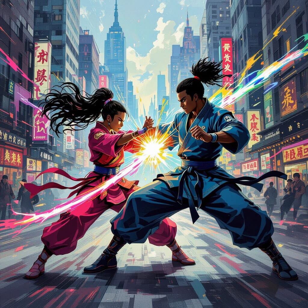 Anime Kung Fu Battle in Futuristic NYC
