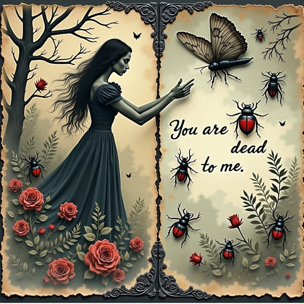 Ethereal Gothic Victorian Postcard in Rich, Matte Painting S...