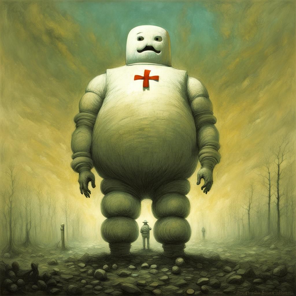 Stay Puft Marshmallow Man in Beksinski Style