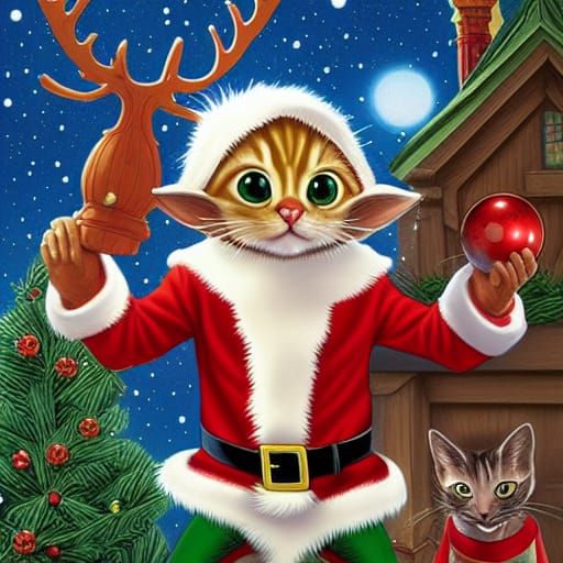 Elf Cat Toymaker in Comic Book Style