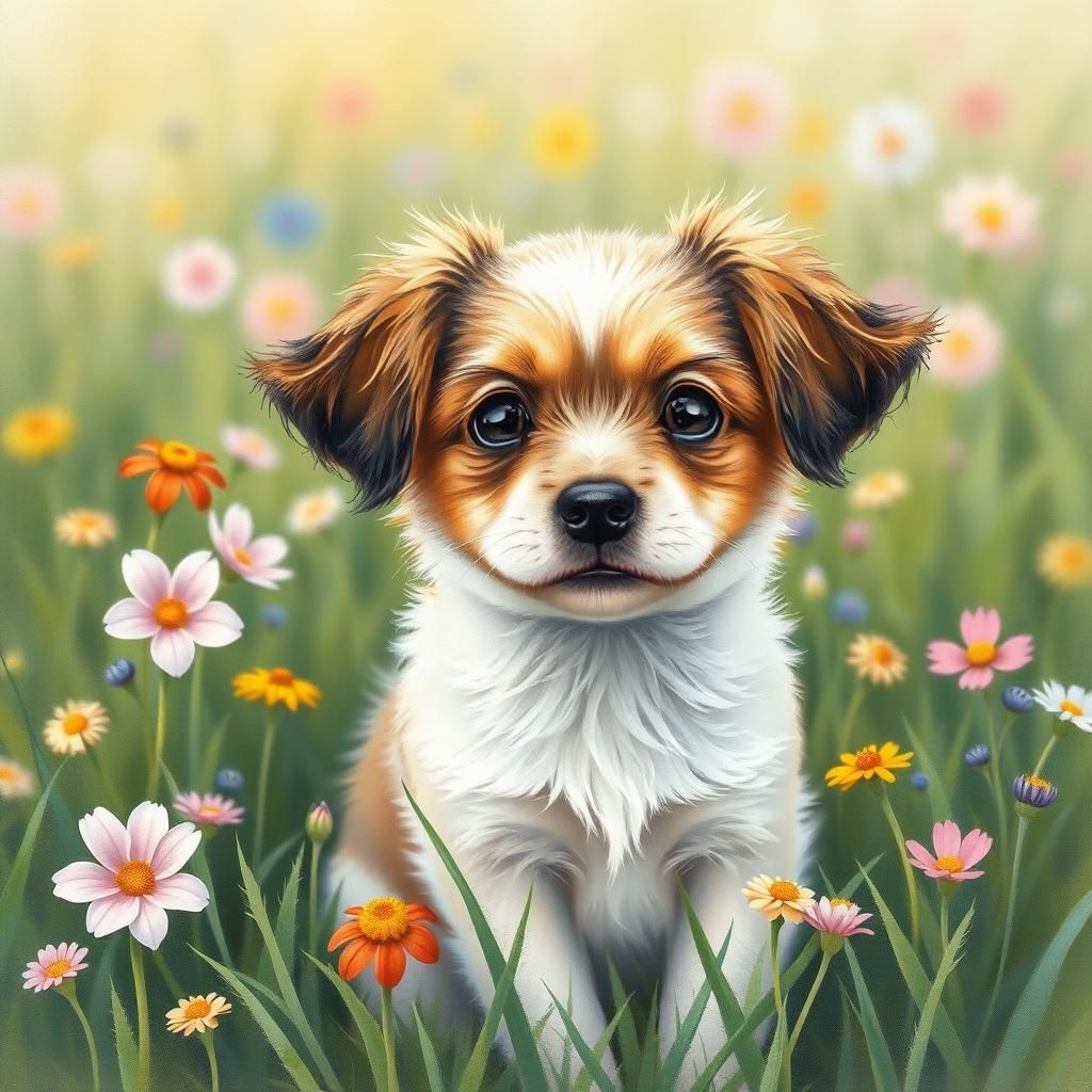 Adorable Puppy Portrait in Whimsical Style