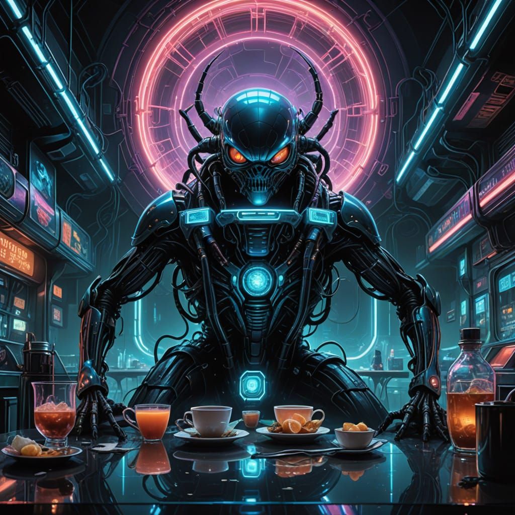 Ethereal Cyberpunk Alien Diner Scene in Neon