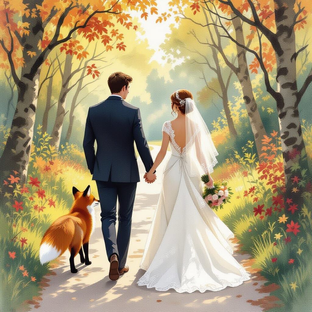 Rooster and Fox Wedding in Whimsical Storybook Style