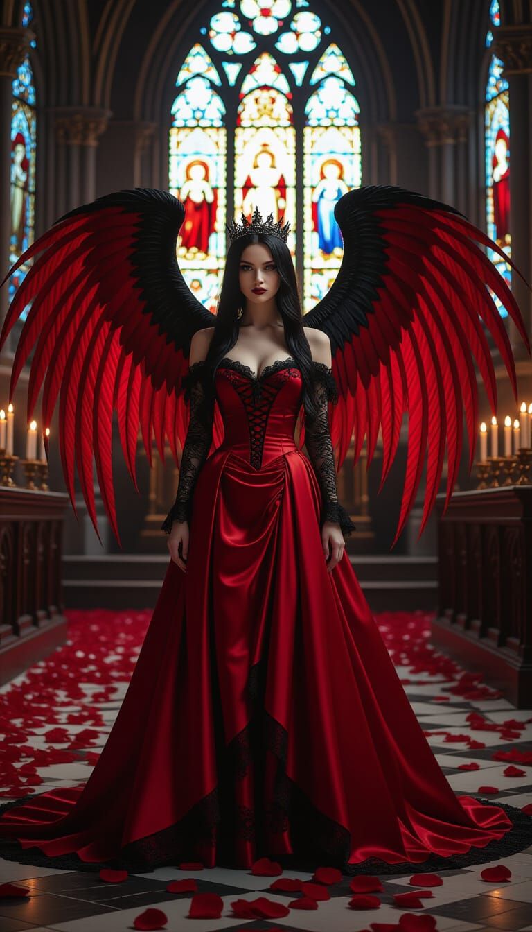 Gothic Dark Queen with Crimson Wings