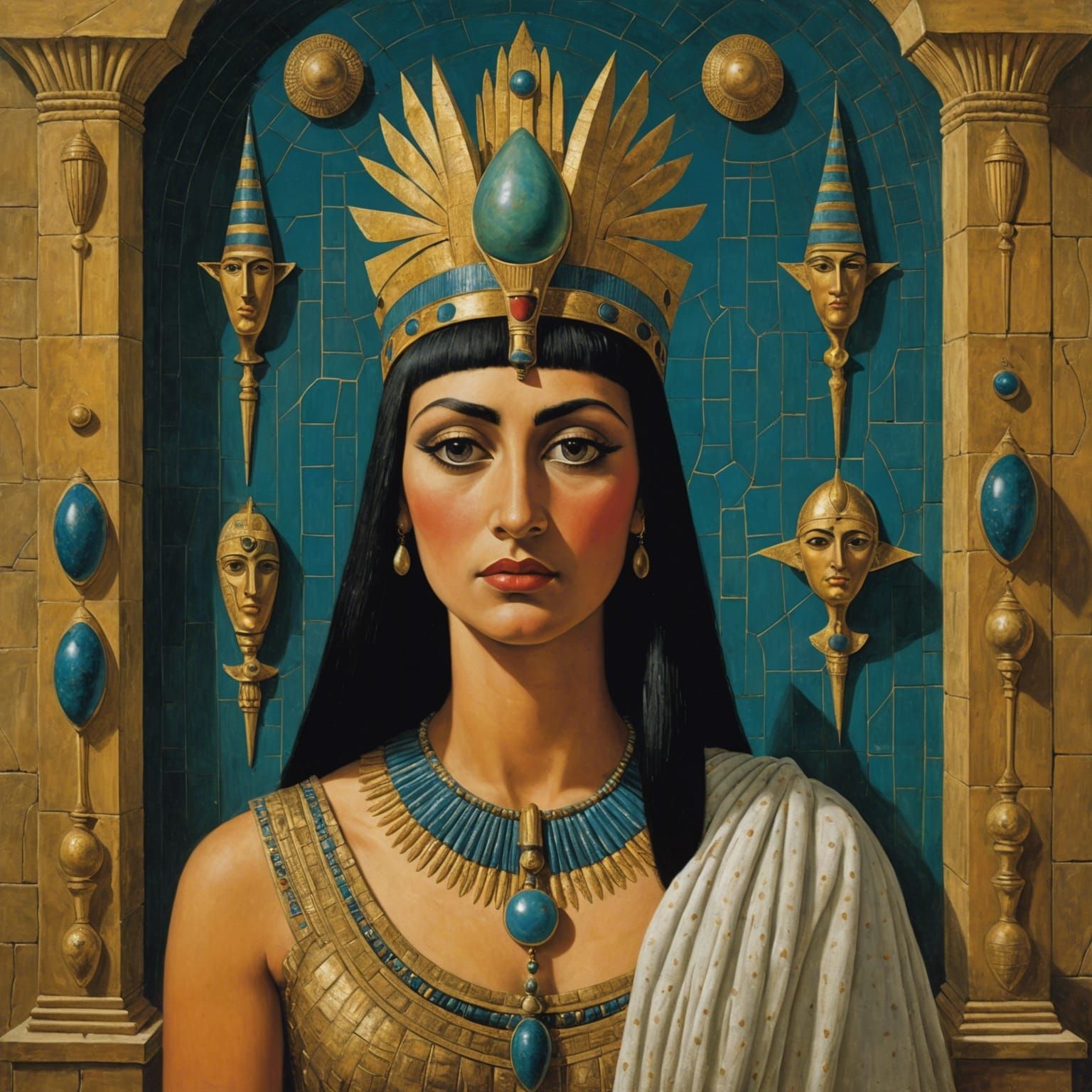 Cleopatra Portrait in Mid-Century Modern Style