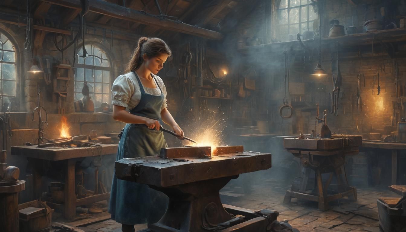 Blacksmith Double Exposure in Ethereal Fantasy Style