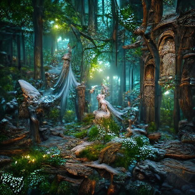 Enchanted Elven Forest in Matte Painting Style