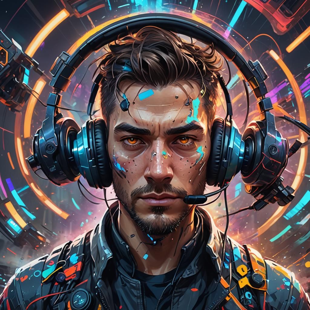 Gamer in Motion: Futuristic Concept Art Portrait
