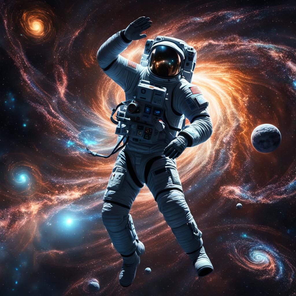 Astronaut Portrait Amidst Swirling Galaxies, Concept Art