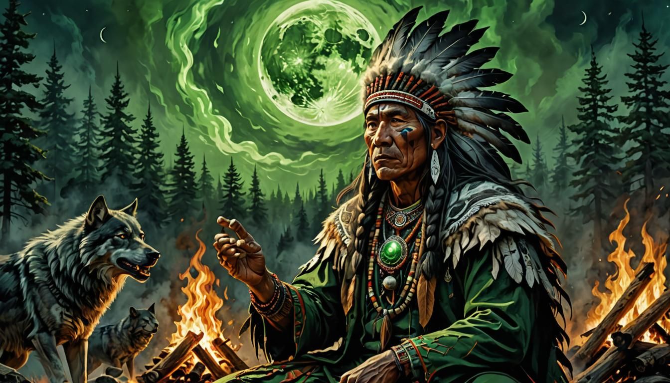 Native American Shaman Summoning Ancestors in Fantasy Illust...