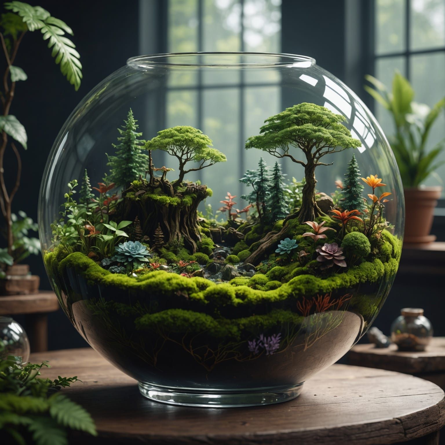 Miniature Forest in Glass Terrarium: Fantasy Concept Art