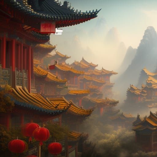 Fantastical Detailed Matte Painting of China
