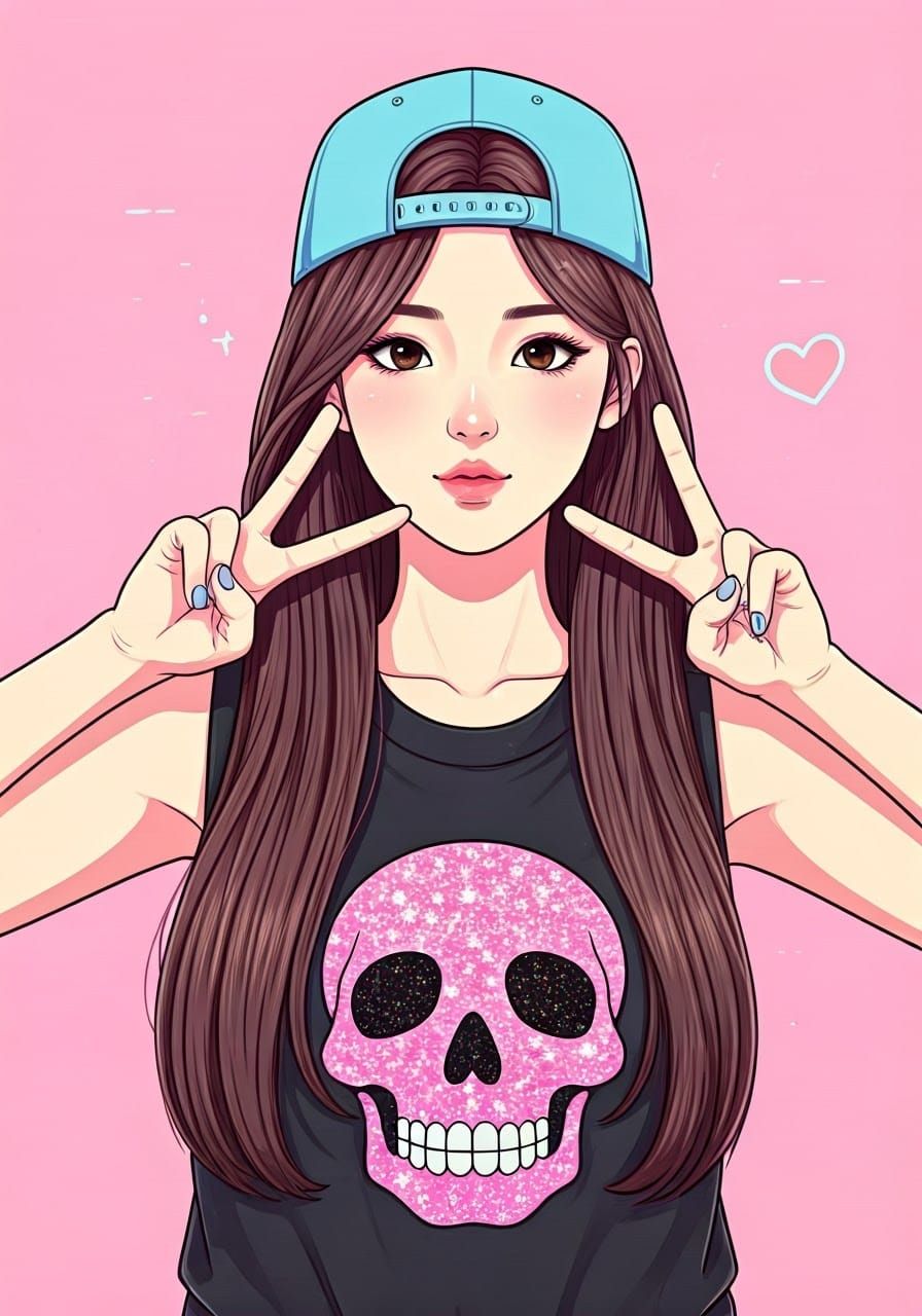 Cute Korean Woman in Pixiv Anime Style