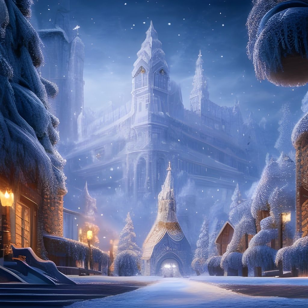 Fantastical White Christmas Matte Painting in Deep Color