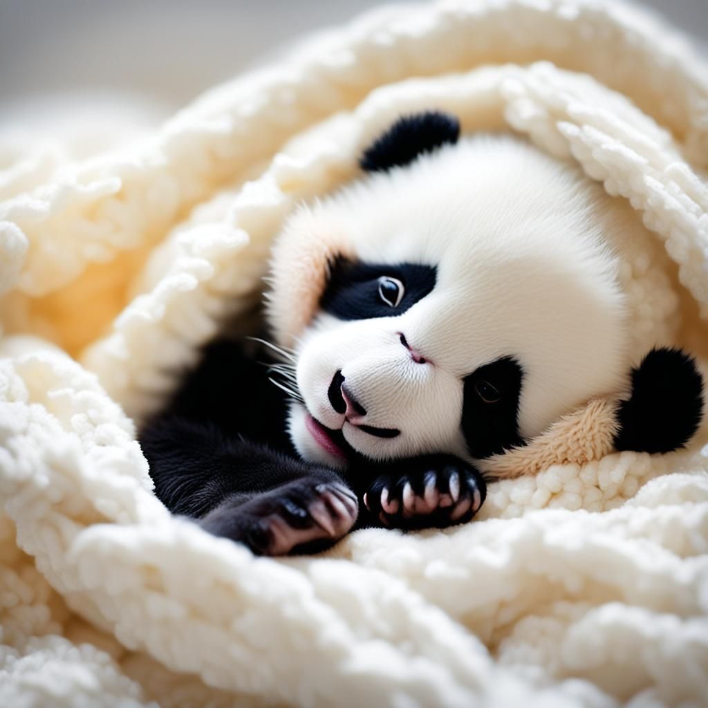 Sleeping Newborn Panda Cub in Natural Light