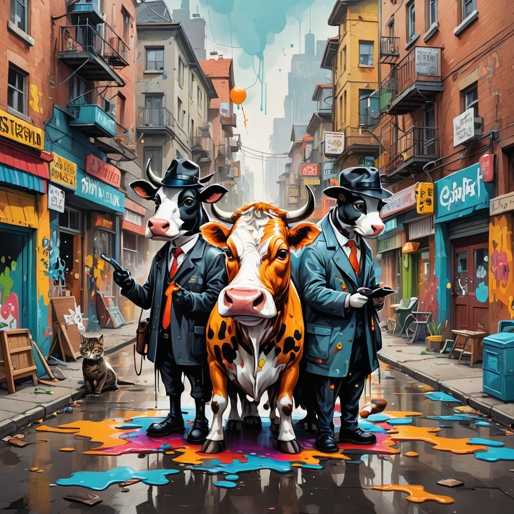 Cow and Cat Detectives Solve Mystery in Graffiti Art