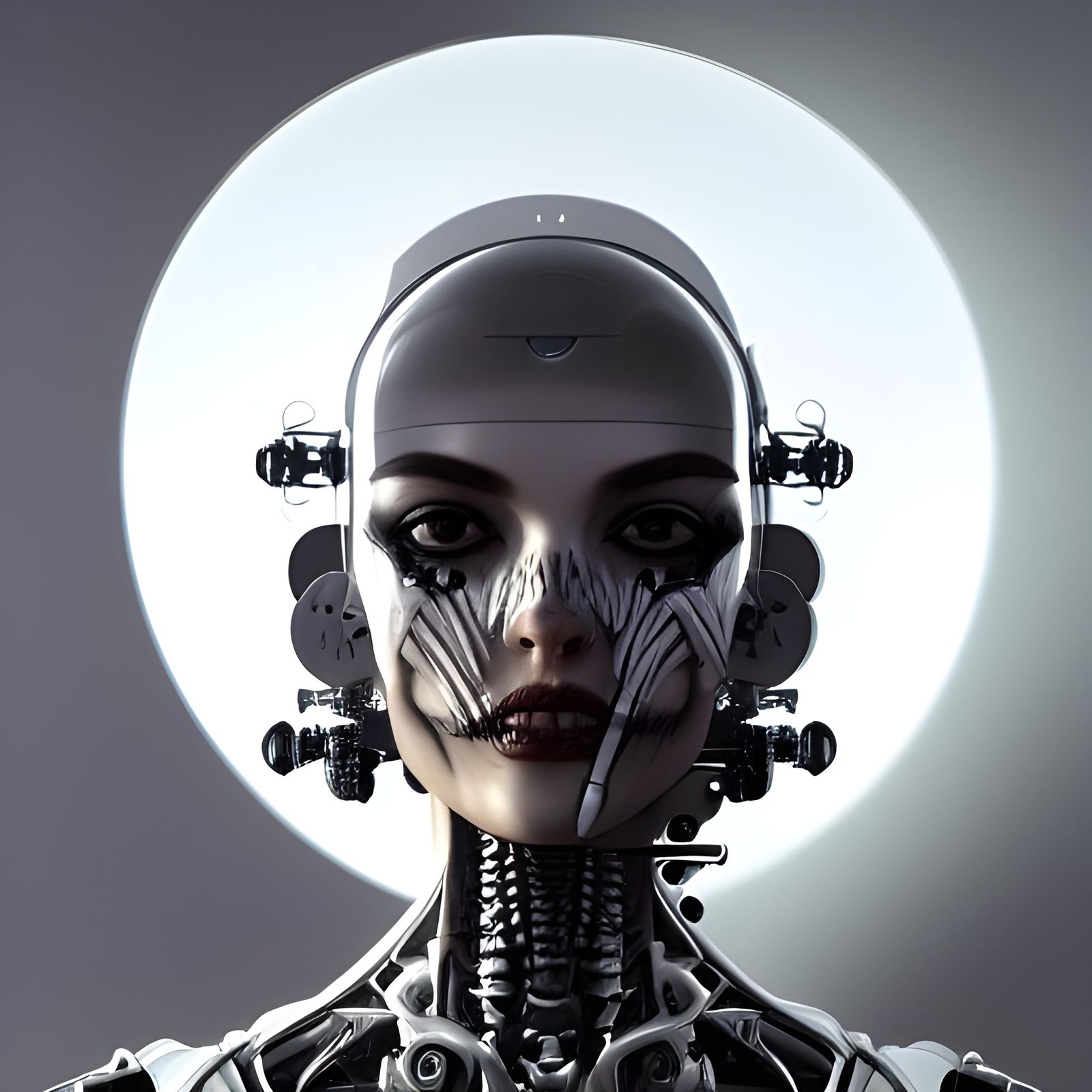 Detailed Female Cyborg with Exposed Skeleton