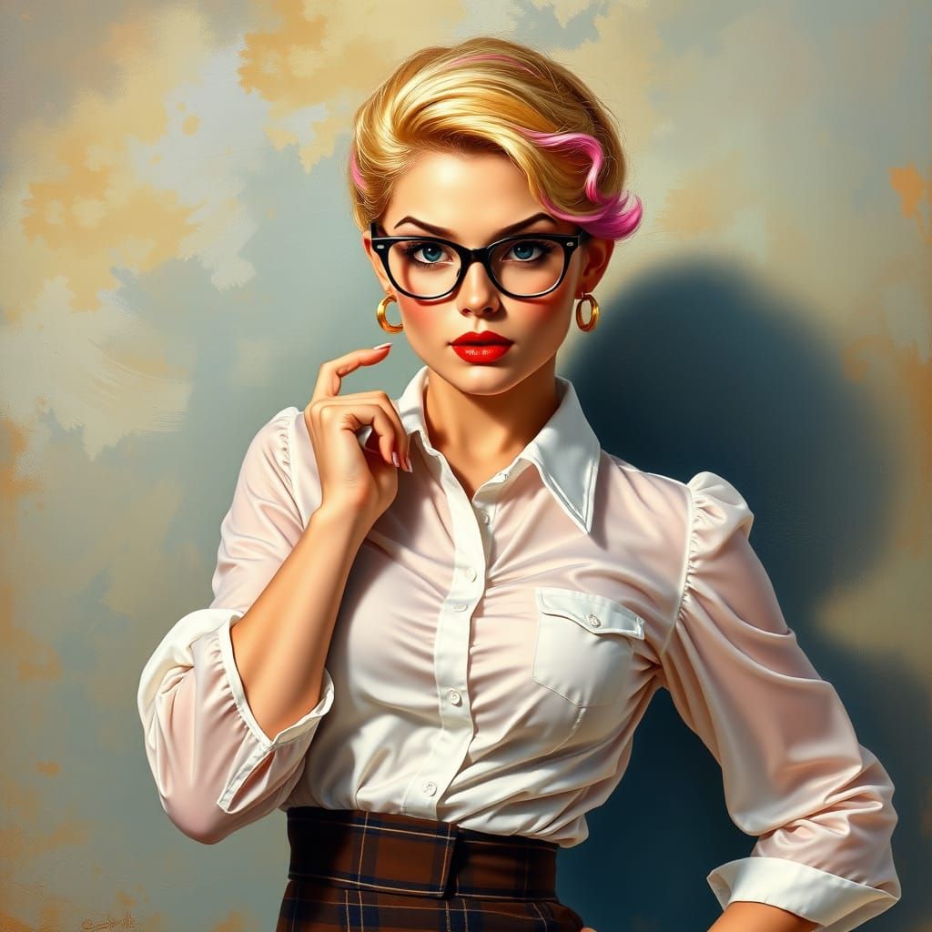 Retro Pin-Up Girl with Neon Hair, Elvgren Style