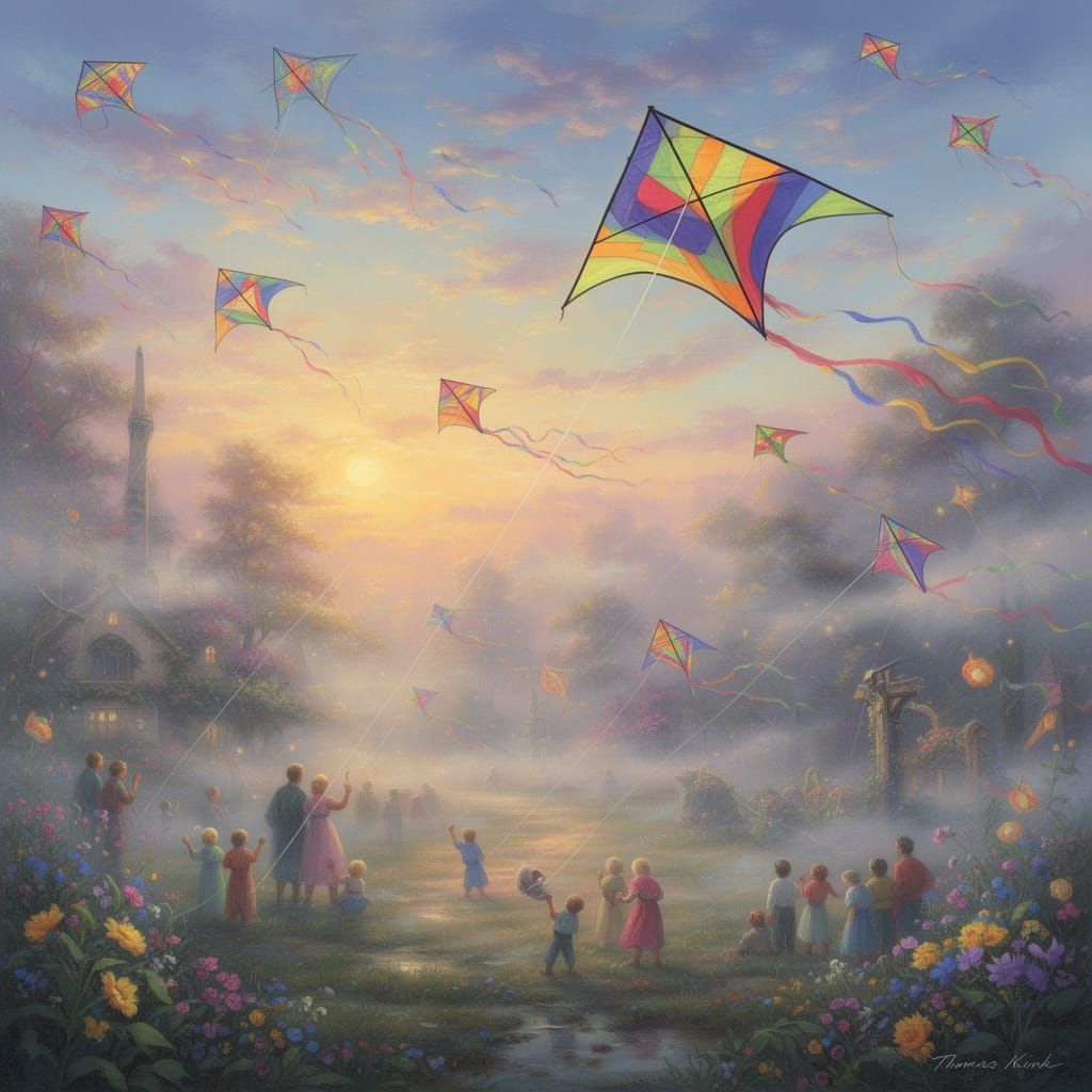 Vibrant Kite Flying Day in Ethereal Fantasy Style