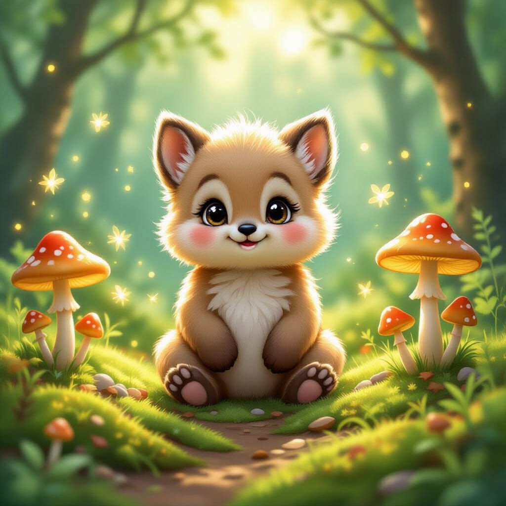 Cute Animal in Magical Forest, Ethereal Art Style