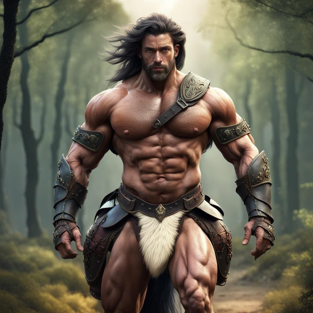 Muscular Prince Riding Horse in Forest: Fantasy Art