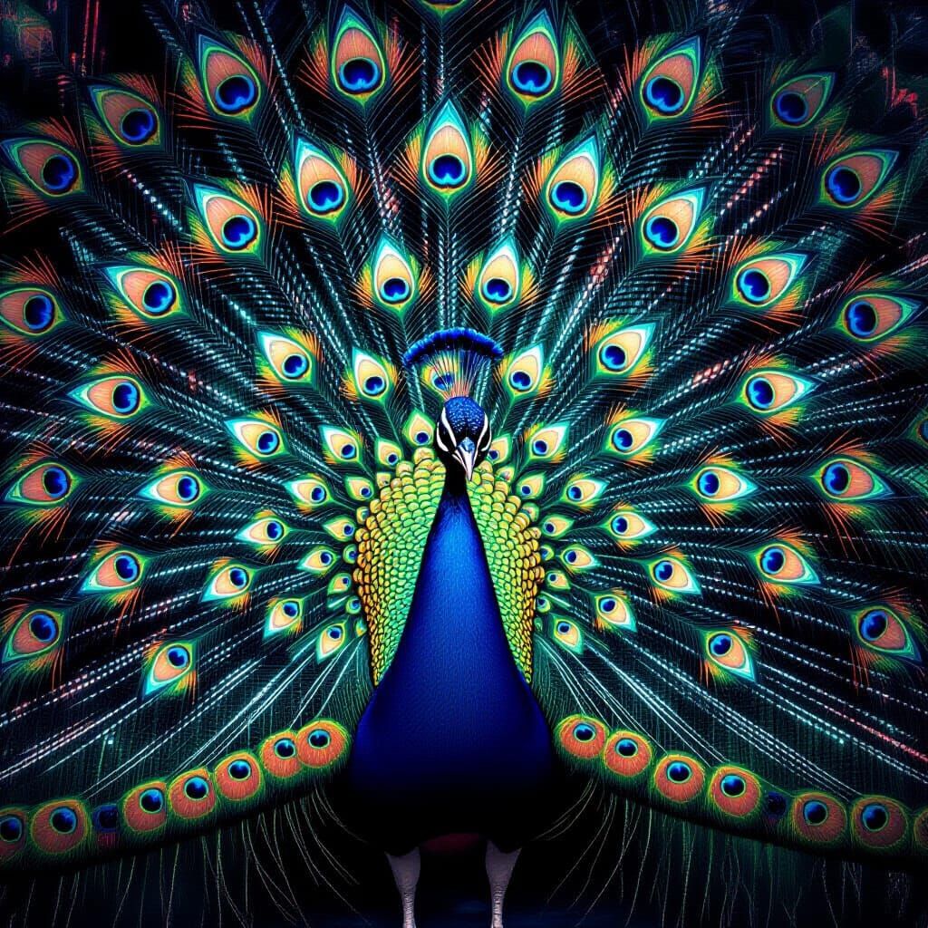 Shattered Glass Peacock with Fractal Tail