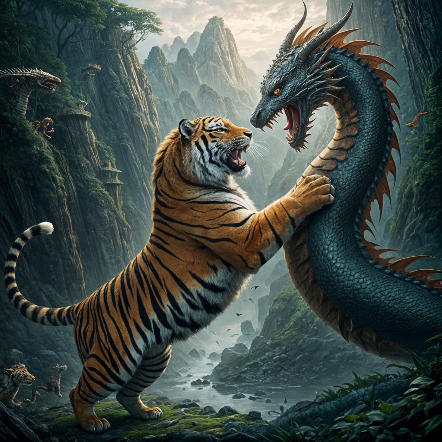 Tiger Battles a Dragon in Hyperrealistic Combat