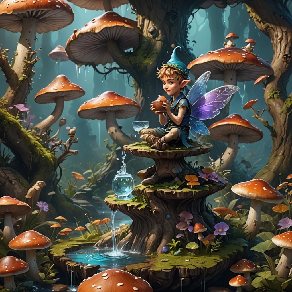 Cartoon Fairy on Mushroom Fantasy Concept Art