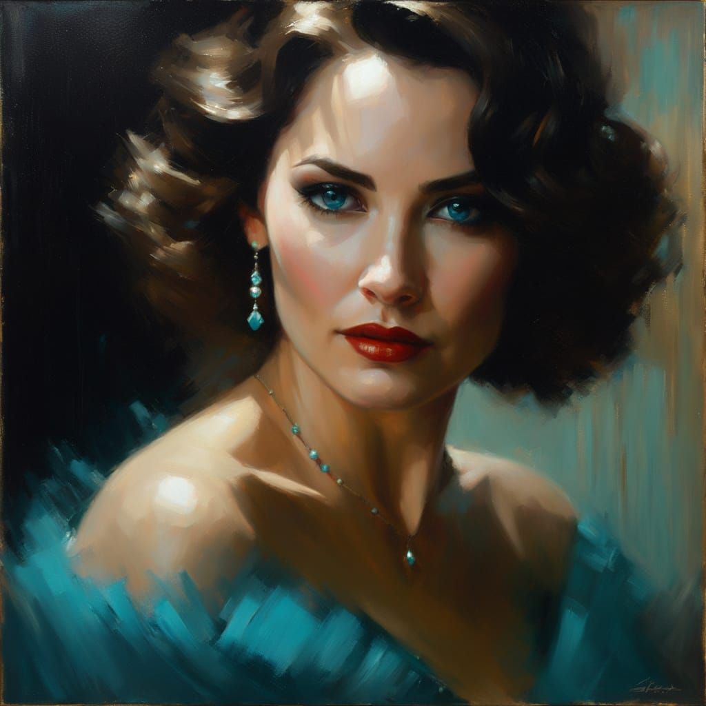 Sultry Woman in Film Noir Impressionistic Portrait