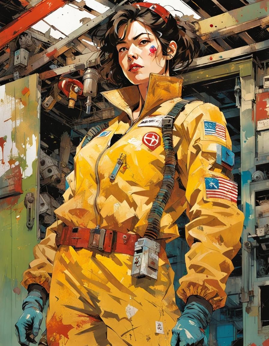 Filthy Gundam Mechanic Portrait in Manga Style