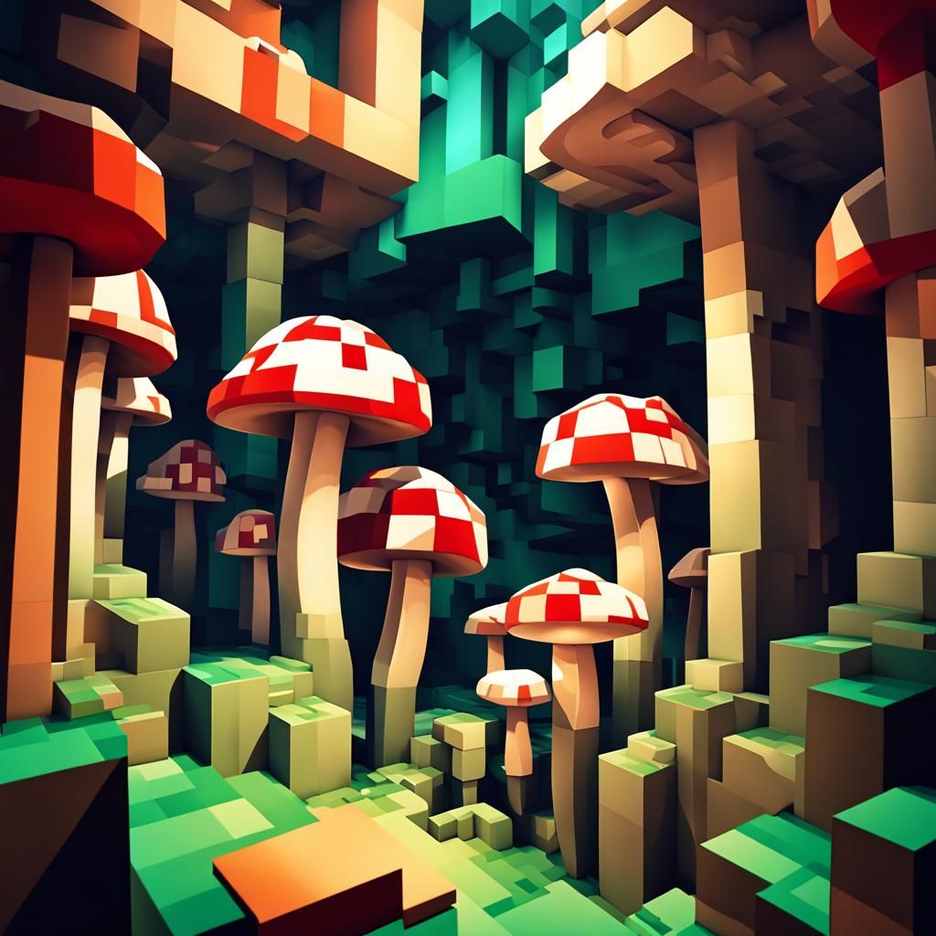 Minecraft Mushroom Cave in Cubist Art Deco Style