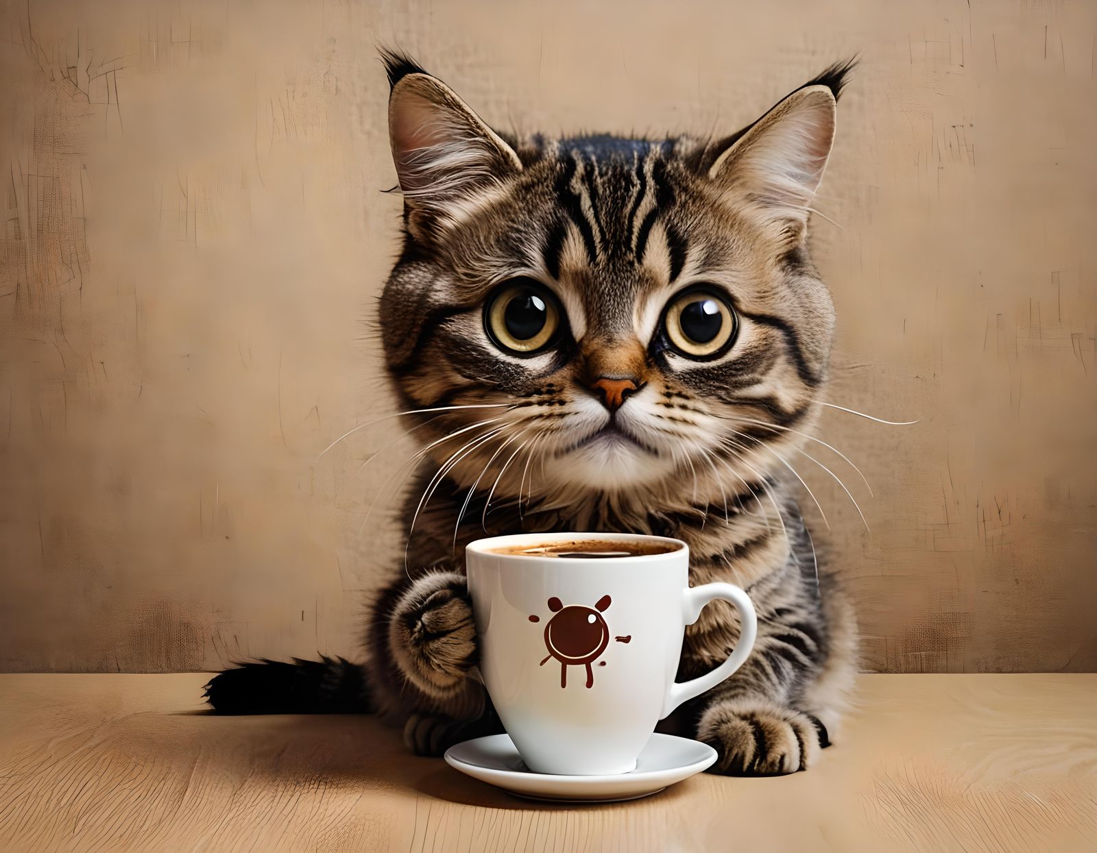 Funny Cat Enjoying Morning Coffee