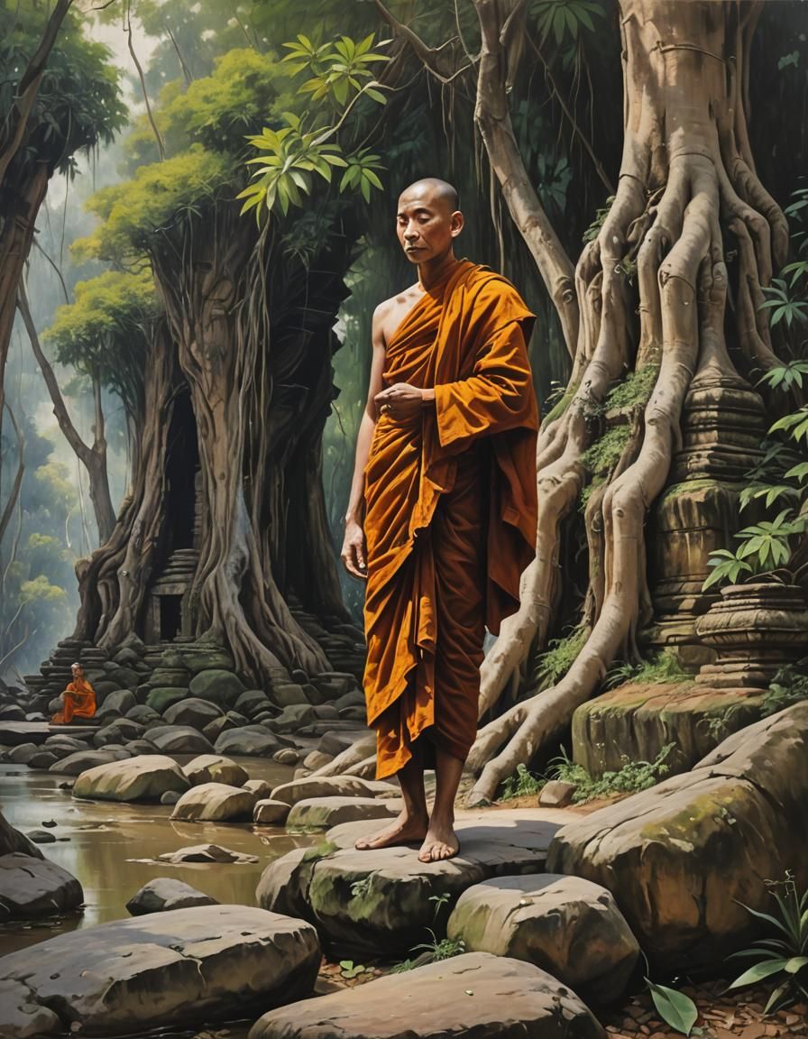Thailand Buddhist Monk Oil Painting