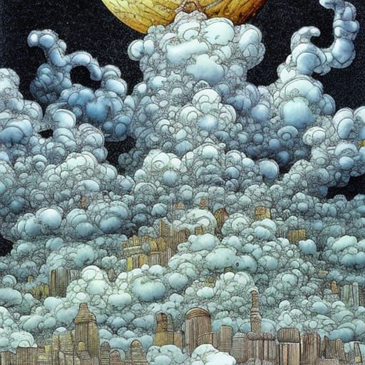 Psychedelic Metropolis Overrun by Iridescent Clouds