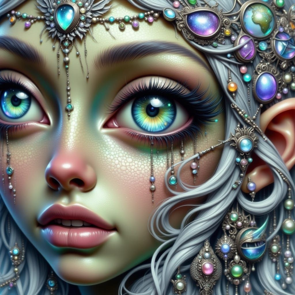 Ethereal Alien Goddess Adorns Herself with Whimsical Jewelry