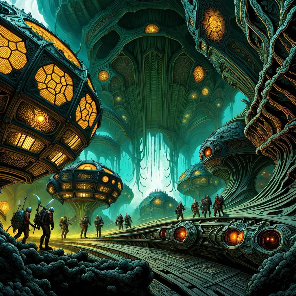 Biopunk Adventurers Fight Alien Queen in Hive