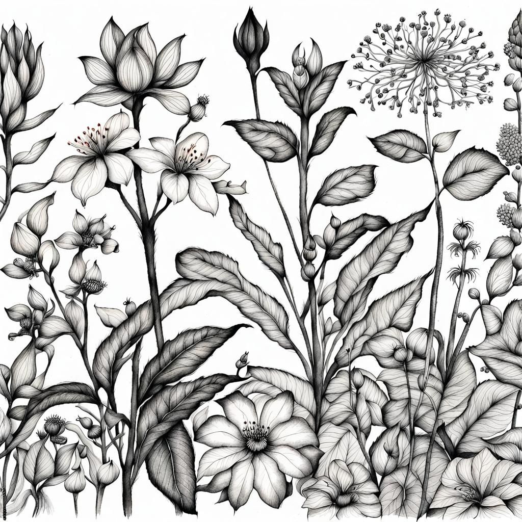 Detailed Botanical Illustration in Indian Ink