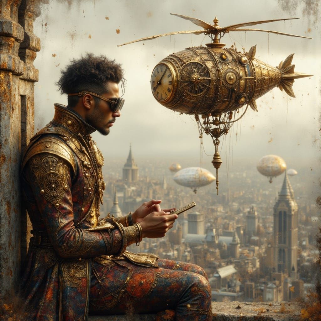 Steampunk Inventor with Clockwork Ornithopter