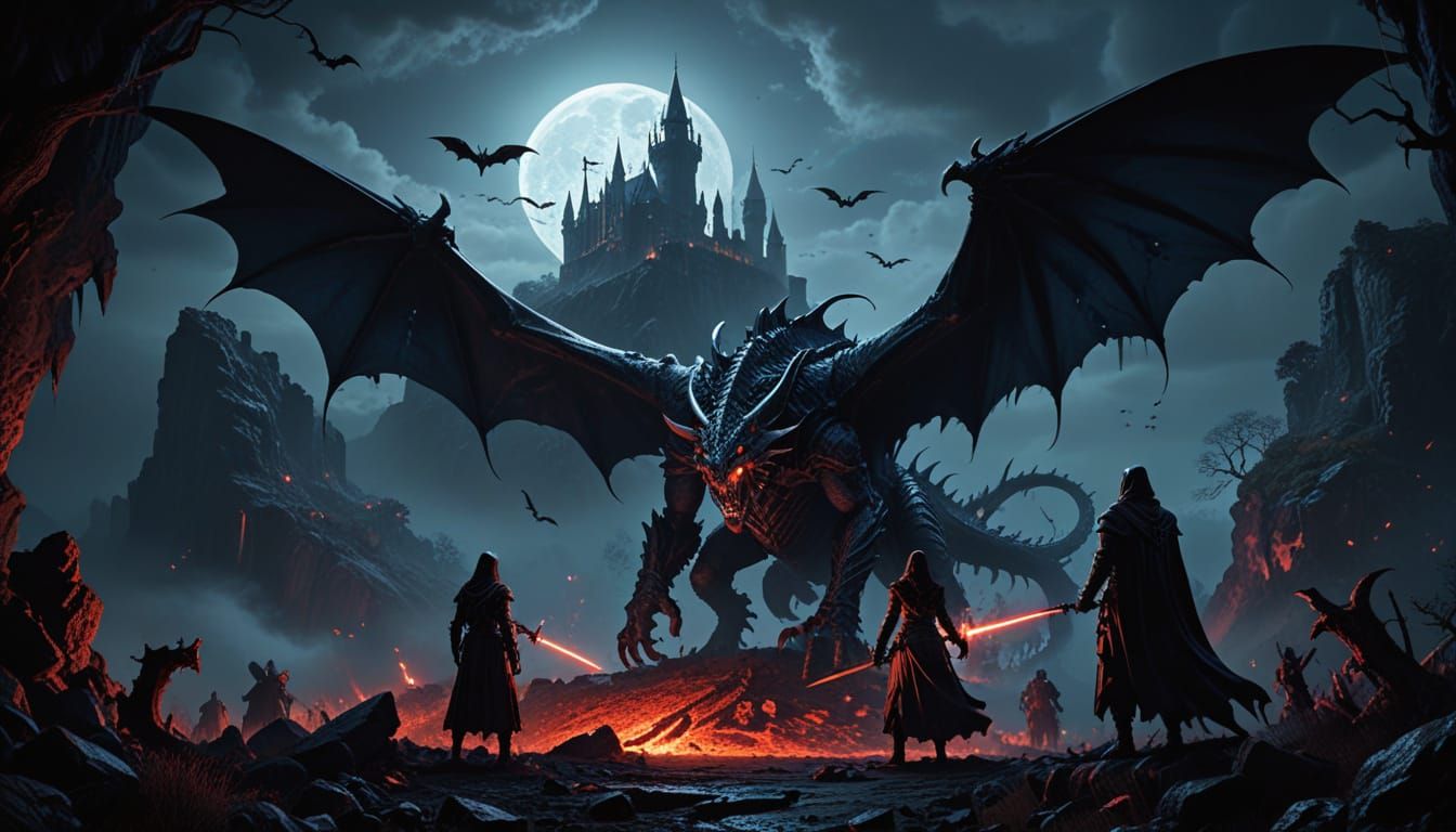 Gothic Horror Landscape Under Blood Moon