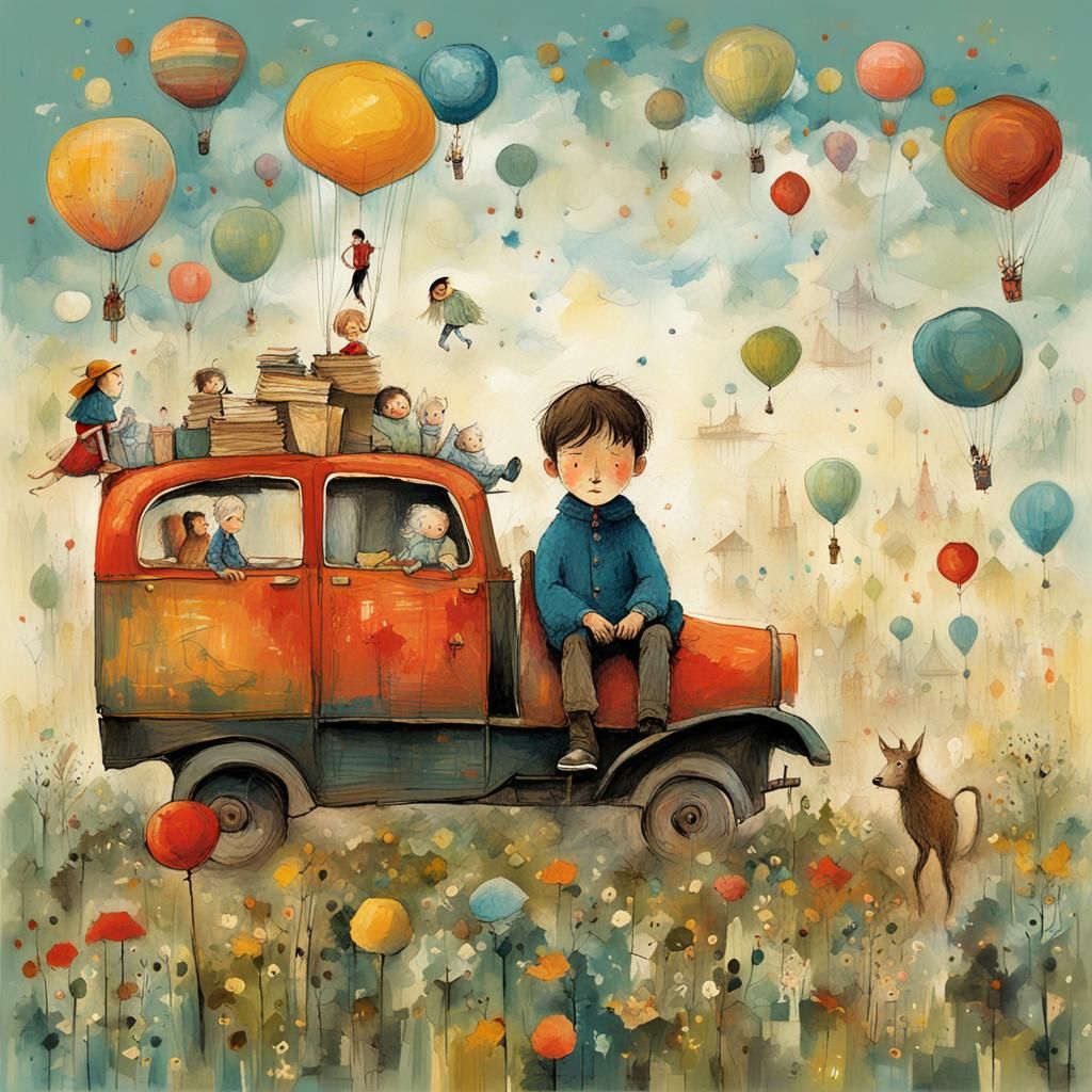 Whimsical Moeson Illustration in Mixed Artistic Styles