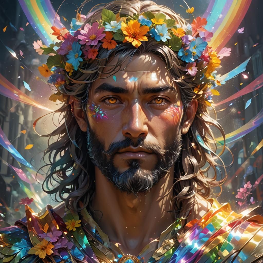 Radiant Spring God Portrait in Art Nouveau Style