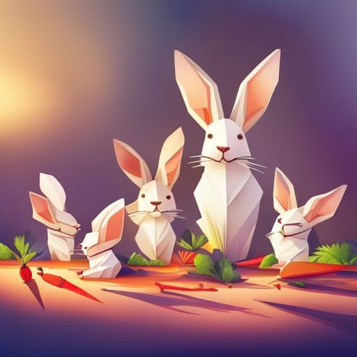 Cute Rabbits in Origami Land: Hyperrealistic Concept Art