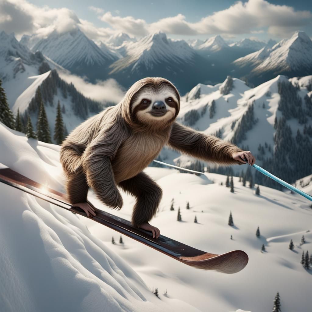 Sloths on Skis Performing Aerial Jumps