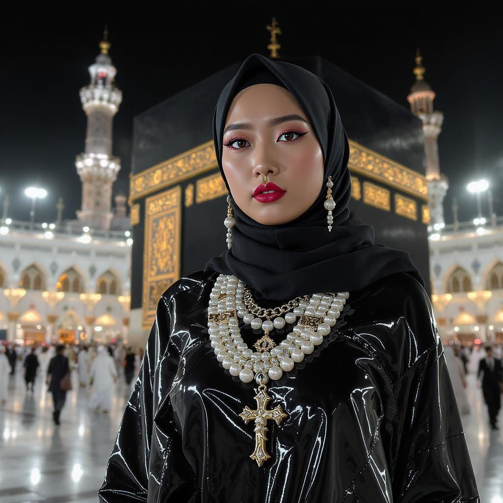 Futuristic Asian Woman at the Ka'bah, Digital Art