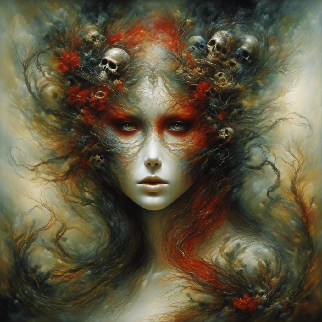 Skull Portrait with Snakes in Abstract Style