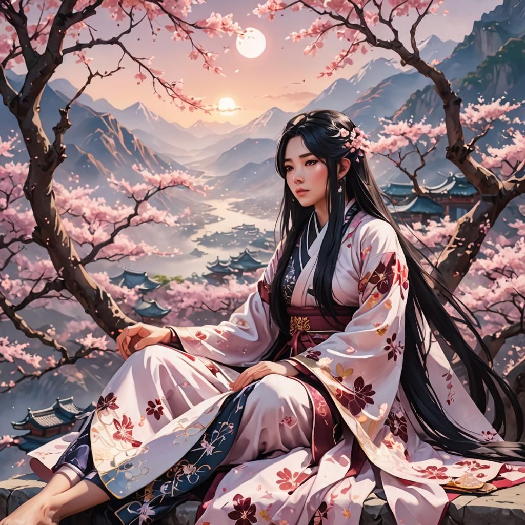 Asian Girl in Han Clothing: 3D Anime Style