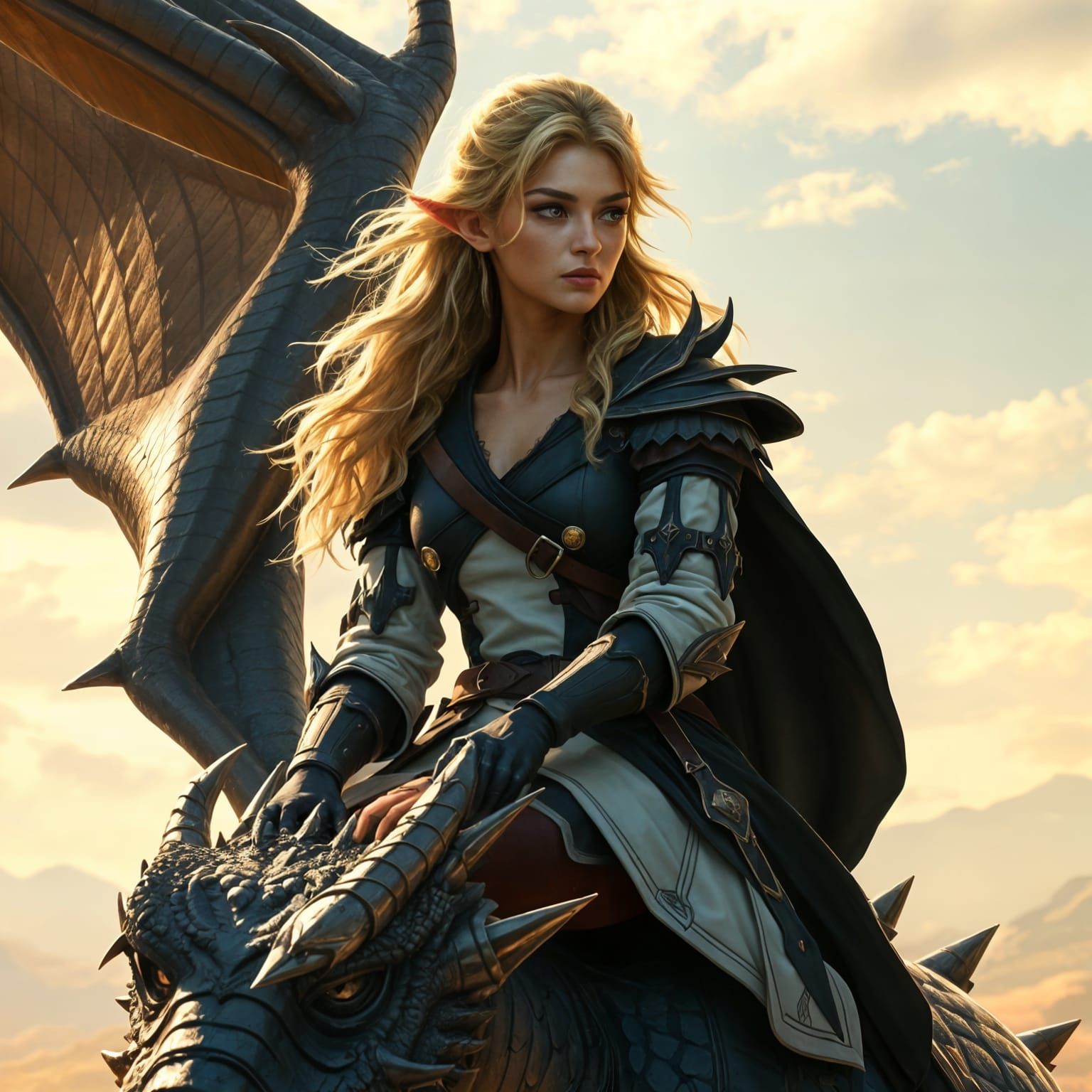 Half-Elf Noble Rides Majestic Bronze Dragon