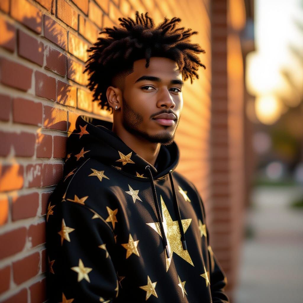 Gothic Hoodie Student with Afro on Campus